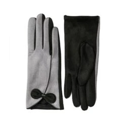 Women’s Touchscreen Velour-Lined Faux Suede Gloves With Contrast Trim And Bow -Dents Luxury Accessories Sales 6 4278 Dove Grey 1
