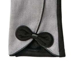 Women’s Touchscreen Velour-Lined Faux Suede Gloves With Contrast Trim And Bow -Dents Luxury Accessories Sales 6 4278 Dove Grey 4