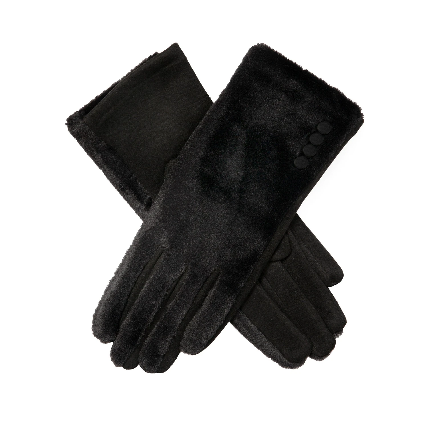 Women’s Touchscreen Velour-Lined Faux Fur And Faux Suede Gloves 1 Women’s Touchscreen Velour-Lined Faux Fur And Faux Suede Gloves