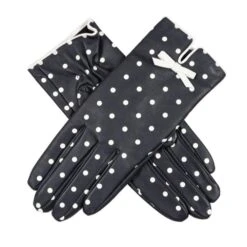 Women's Silk-Lined Leather Gloves With Polka Dot Design
