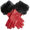 Women's Three-Point Wool-Lined Leather Gloves With Hearts And Faux Fur Cuffs