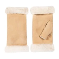 Women's Fingerless Sheepskin Mittens 37 Women's Fingerless Sheepskin Mittens -Dents Luxury Accessories Sales 7 1073 Camel Suede 2