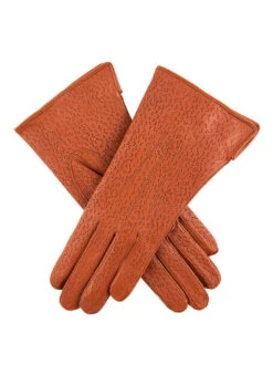 Women's Three-Point Lined Imitation Peccary Leather Gloves -Dents Luxury Accessories Sales 7 1109 cognac