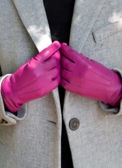 Women's Three-Point Lined Leather Gloves -Dents Luxury Accessories Sales 7 1125 hot pink