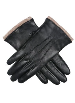 Women’s Three-Point Wool-Lined Leather Gloves With Knitted Cuffs -Dents Luxury Accessories Sales 7 1135 Black