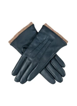 Women’s Three-Point Wool-Lined Leather Gloves With Knitted Cuffs -Dents Luxury Accessories Sales 7 1135 Navy