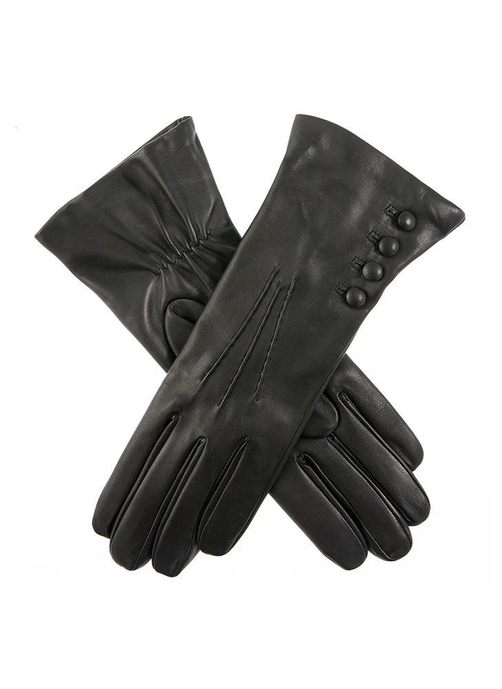 Women's Three-Point Cashmere-Lined Leather Gloves With Buttons 1 Women's Three-Point Cashmere-Lined Leather Gloves With Buttons