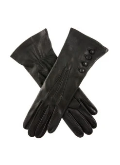 Women's Three-Point Silk-Lined Leather Gloves With Buttons -Dents Luxury Accessories Sales 7 2079 black 770cb13d c600 4c95 9186 a151cf5f5734