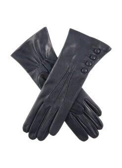 Women's Three-Point Silk-Lined Leather Gloves With Buttons -Dents Luxury Accessories Sales 7 2079 navy eee77c3a 43cd 4115 8159 2874a2a848d0