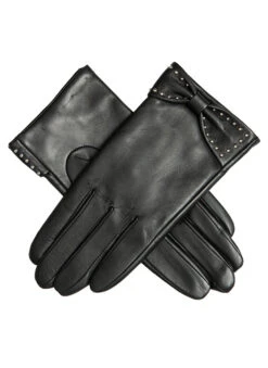 Women’s Touchscreen Lined Leather Gloves With Bow