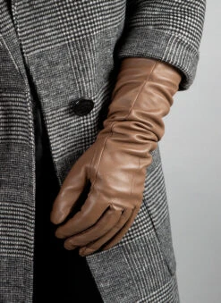 Women's Single-Point Long Above-Elbow Lined Leather Gloves -Dents Luxury Accessories Sales 7 2460 Country Brown