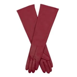 Women's Single-Point Long Above-Elbow Lined Leather Gloves -Dents Luxury Accessories Sales 7 2640 Wine