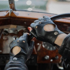 Women’s Fingerless Leather Driving Gloves -Dents Luxury Accessories Sales 7 3007 Black 1