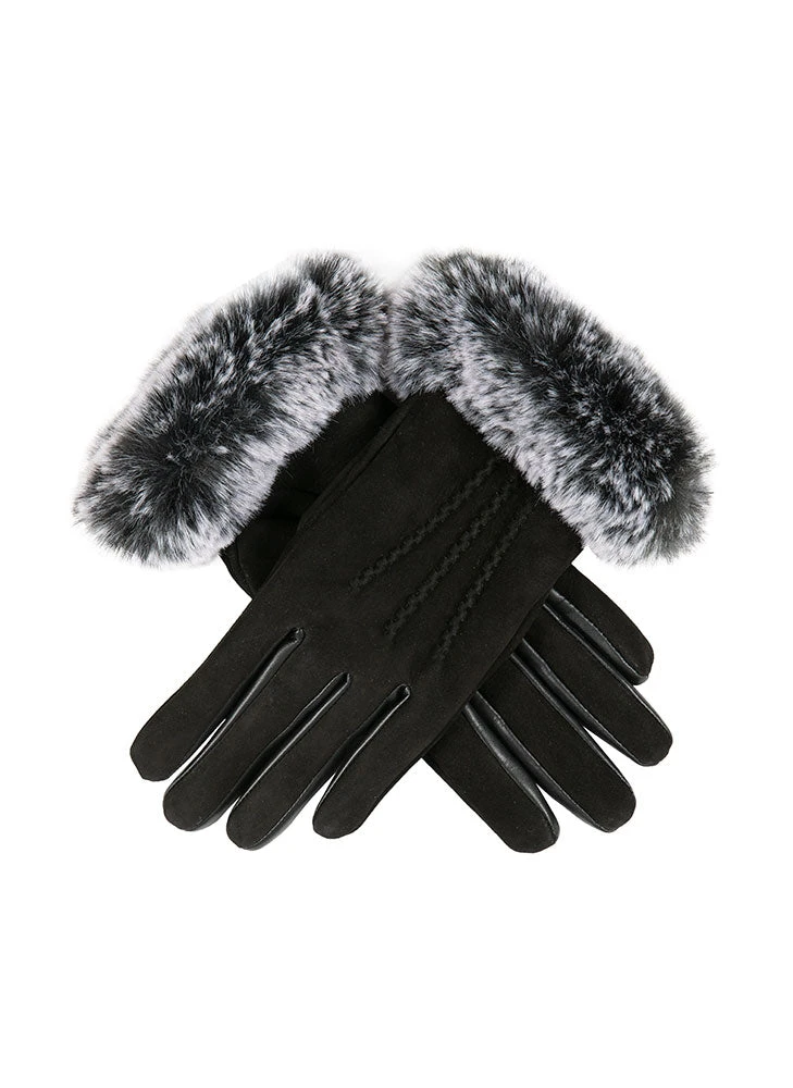 Women’s Water-Resistant Three-Point Faux Fur-Lined Nubuck Leather Gloves With Faux Fur Cuffs 1 Women’s Water-Resistant Three-Point Faux Fur-Lined Nubuck Leather Gloves With Faux Fur Cuffs