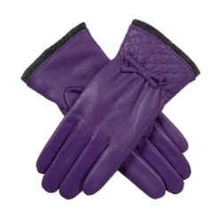 Women’s Wool-Lined Leather Gloves With Quilted Cuffs And Bow 32 Women’s Wool-Lined Leather Gloves With Quilted Cuffs And Bow -Dents Luxury Accessories Sales 7 5021 Amethyst 1