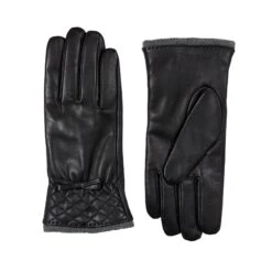 Women’s Wool-Lined Leather Gloves With Quilted Cuffs And Bow 25 Women’s Wool-Lined Leather Gloves With Quilted Cuffs And Bow -Dents Luxury Accessories Sales 7 5021 Black Charcoal 1