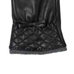 Women’s Wool-Lined Leather Gloves With Quilted Cuffs And Bow 27 Women’s Wool-Lined Leather Gloves With Quilted Cuffs And Bow -Dents Luxury Accessories Sales 7 5021 Black Charcoal 4