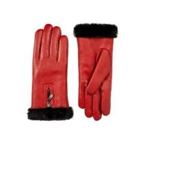 Women’s Touchscreen Faux Fur-Lined Leather Gloves With Zip -Dents Luxury Accessories Sales 7 5022 Berry 1