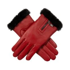 Women’s Touchscreen Faux Fur-Lined Leather Gloves With Zip