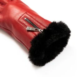 Women’s Touchscreen Faux Fur-Lined Leather Gloves With Zip -Dents Luxury Accessories Sales 7 5022 Berry 8