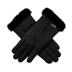 Women’s Touchscreen Faux Fur-Lined Leather Gloves With Zip -Dents Luxury Accessories Sales 7 5022 Black 1