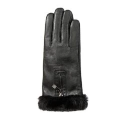 Women’s Touchscreen Faux Fur-Lined Leather Gloves With Zip -Dents Luxury Accessories Sales 7 5022 Black 2
