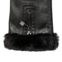 Women’s Touchscreen Faux Fur-Lined Leather Gloves With Zip -Dents Luxury Accessories Sales 7 5022 Black 4
