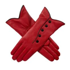 Women’s Wool-Lined Leather Gloves With Buttons And Piping -Dents Luxury Accessories Sales 7 5023 Berry 1