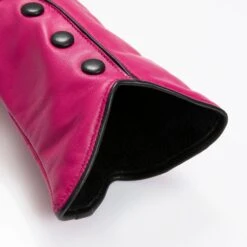 Women’s Wool-Lined Leather Gloves With Buttons And Piping -Dents Luxury Accessories Sales 7 5023 Fuchsia Black 8