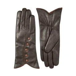 Women’s Wool-Lined Leather Gloves With Buttons And Piping -Dents Luxury Accessories Sales 7 5023 Mocca 1