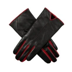 Women’s Single-Point Lined Leather Gloves With Colour Contrast Details