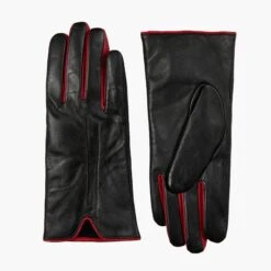 Women’s Single-Point Lined Leather Gloves With Colour Contrast Details -Dents Luxury Accessories Sales 7 5024 Black Berry 1