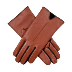 Women’s Single-Point Lined Leather Gloves With Colour Contrast Details -Dents Luxury Accessories Sales 7 5024 Cognac Black 05c3c712 7626 4205 8b58 3f64572acc70