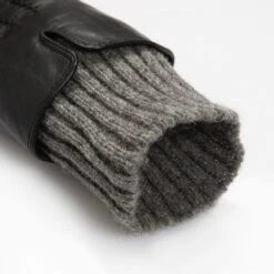 Women’s Three-Point Wool Blend-Lined Leather Gloves With Knitted Cuffs -Dents Luxury Accessories Sales 7 5025 Black Charcoal 8