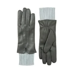 Women’s Three-Point Wool Blend-Lined Leather Gloves With Knitted Cuffs -Dents Luxury Accessories Sales 7 5025 Charcoal 1