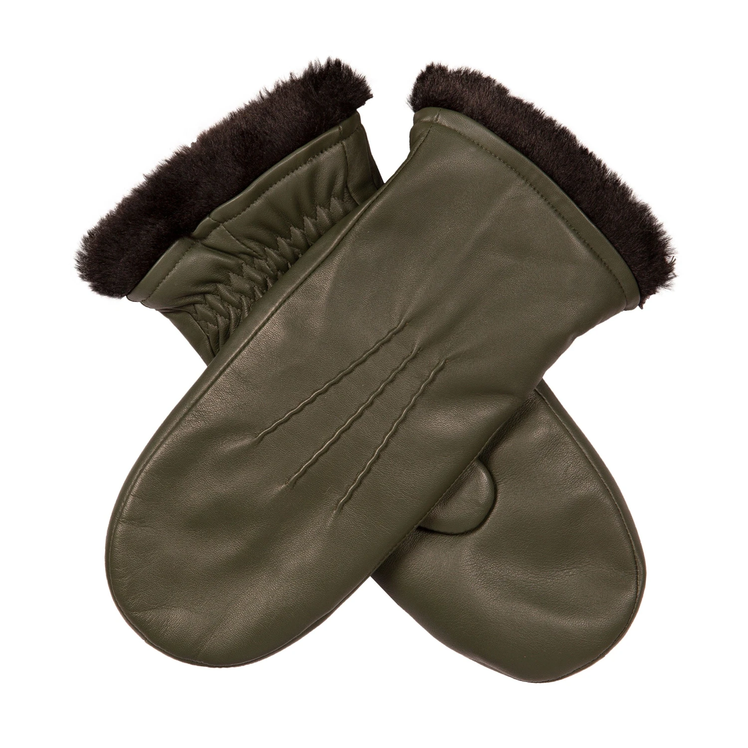 Women’s Three-Point Faux Fur-Lined Leather Mittens 1 Women’s Three-Point Faux Fur-Lined Leather Mittens