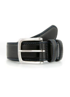 Men's Lined Leather Belt With Contrast Stitching -Dents Luxury Accessories Sales 8 1063BlackRoyalBlue