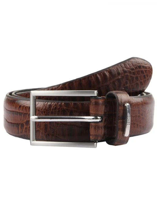Men's Lined Crocodile-Print Leather Belt 1 Men's Lined Crocodile-Print Leather Belt