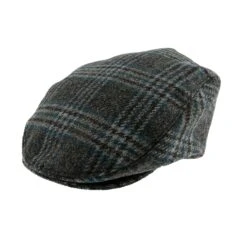 Men's Abraham Moon Check Tweed Flat Cap -Dents Luxury Accessories Sales MENS FLAT CAP IN GRAPHITE