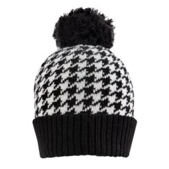 Women’s Knitted Bobble Hat With Dogtooth Pattern -Dents Luxury Accessories Sales WOMENS DOGTOOTH KNITTED BOBBLE HAT BLACK WHITE