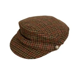 Women's Abraham Moon Dogtooth Tweed Fisherman Cap -Dents Luxury Accessories Sales WOMENS TWEED FISHERMAN CAP IN COGNAC