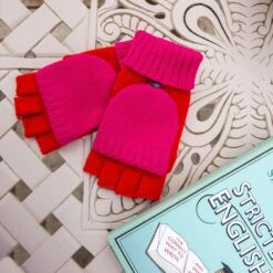 Women’s Two-Tone Fingerless Gloves With Mitten Flap -Dents Luxury Accessories Sales fingerless gloves mittens red pink