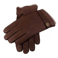 Men's Handsewn Three-Point Cashmere-Lined Deerskin Leather Gloves With Cashmere Cuffs -Dents Luxury Accessories Sales mens deerskin cashmere lined leather gloves Bark