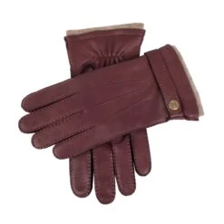 Men's Handsewn Three-Point Cashmere-Lined Deerskin Leather Gloves With Cashmere Cuffs -Dents Luxury Accessories Sales mens deerskin cashmere lined leather gloves Claret