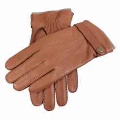 Men's Handsewn Three-Point Cashmere-Lined Deerskin Leather Gloves With Cashmere Cuffs -Dents Luxury Accessories Sales mens deerskin cashmere lined leather gloves Tobacco