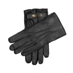 Men's Three-Point Cashmere-Lined Deerskin Leather Gloves With Contrast Side Walls