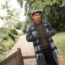 Men's Lambswool Scarf With Tassels -Dents Luxury Accessories Sales mens lambswool scarf in silver