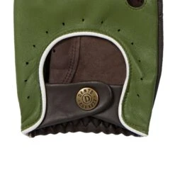 Men’s Touchscreen Three-Colour Leather Driving Gloves 37 Men’s Touchscreen Three-Colour Leather Driving Gloves -Dents Luxury Accessories Sales mens leather touchscreen three colour gloves green brown white back cuff