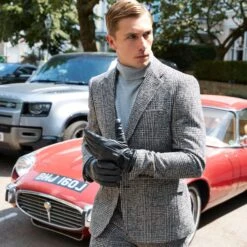 Men’s Touchscreen Lined Leather Gloves With Contrast Stitching -Dents Luxury Accessories Sales mens touchscreen leather gloves black