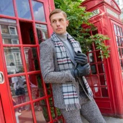 Heritage Bold Check Cashmere Scarf With Tassels 17 Heritage Bold Check Cashmere Scarf With Tassels -Dents Luxury Accessories Sales unisex cashmere scarf in silver